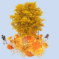 Vibrant Yellow Tree With Fallen Leaves Bench And Street Lamps Photo Check in Spot