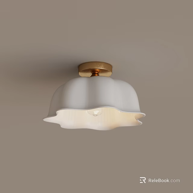 Elegant Modern Ceiling Light With White Wave Shade And Gold Base 3d model 