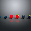 Glossy Assorted Fresh Berries Arranged in Row With Blue Red and Black Hues