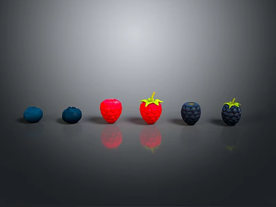 Glossy Assorted Fresh Berries Arranged in Row With Blue Red and Black Hues 3d model