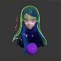 Anime Blue Haired Character With Purple Eyes Floating Sparkles And Purple Orb