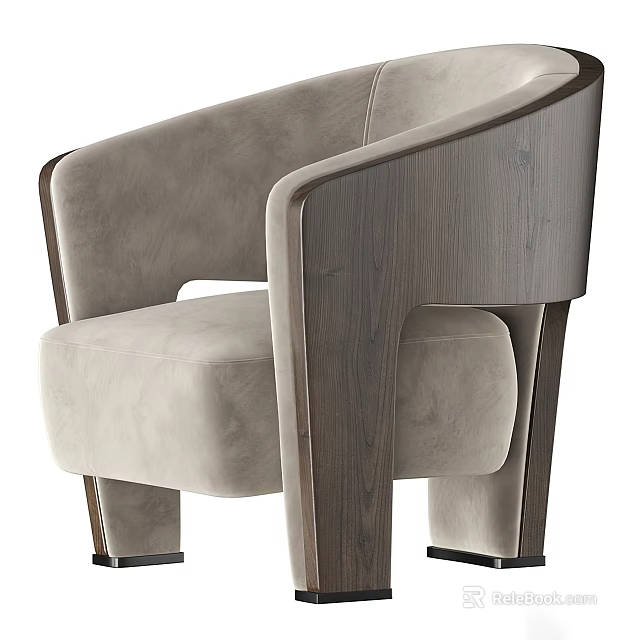 Light Beige Velvet Single Sofa With Wooden Armrest Modern Comfortable Design 3d model 