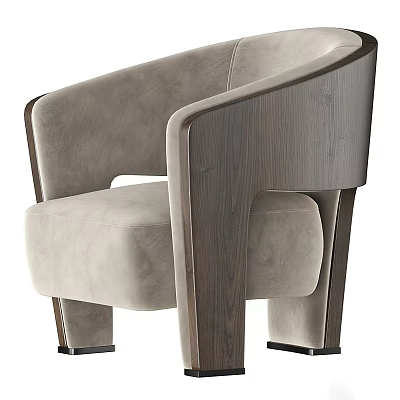 Light Beige Velvet Single Sofa With Wooden Armrest Modern Comfortable Design 3d model