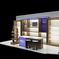 Specialty Store Interior Design With Display Shelves Counter Brand Sign And Striped Awning