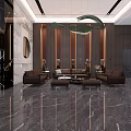 Modern Hotel Lobby Interior With Marble Floor Brown Sofas And Central Chandelier 3d model