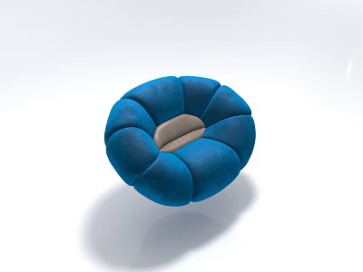 Blue Round Petal Shaped Single Sofa With Light Gray Center Design 3d model