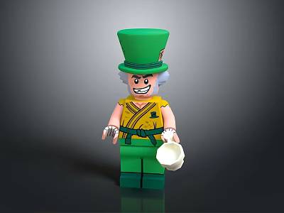 Colorful Lego Minifigure Toy With Green Hat Yellow Shirt Green Pants And White Cup 3d model