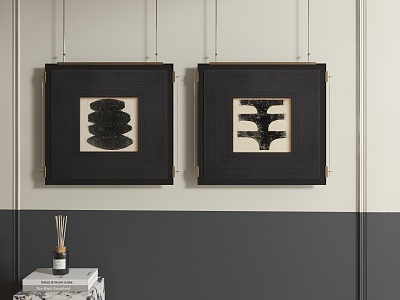 Middle Ancient Abstract Black and White Hanging Paintings model