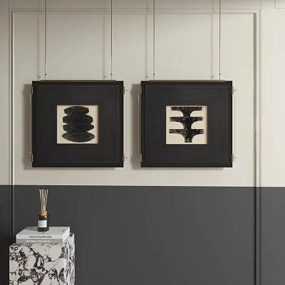 Two Black Framed Abstract Paintings With Minimalist Black And White Design For Modern Wall Art 3d model