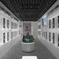 Door Lock Showroom Interior With Neatly Arranged Display Cabinets And Circular Stand