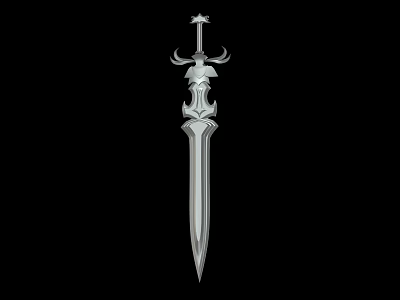 Ornate Decorative Sword With Intricate Hilt Design And Silver Blade 3d model