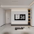 Modern Minimalist Living Dining Room Interior With White TV Wall And Coffee Table