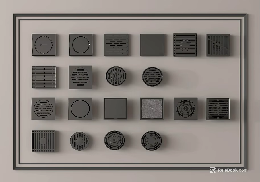 Bathroom Accessories Collection With Various Grid Patterns Round And Square Drain Covers 3d model 