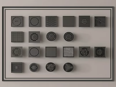 Bathroom Accessories Collection With Various Grid Patterns Round And Square Drain Covers 3d model