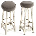 Classic Design Bar Stools With White Wooden Legs And Gray Upholstered Seats