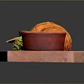 Fresh Croissant Sandwich With Tomato Lettuce On Wooden Tray And Side Cream Sauce Bowl