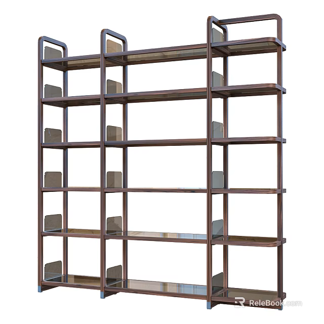 Modern Open Design Wooden Bookcase With Multiple Shelves And Dark Finish 3d model 