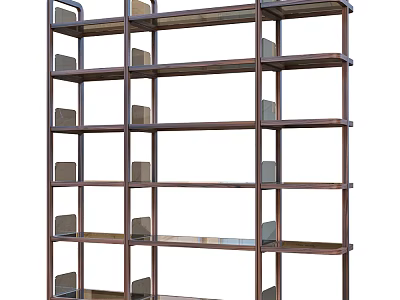 Modern Open Design Wooden Bookcase With Multiple Shelves And Dark Finish 3d model