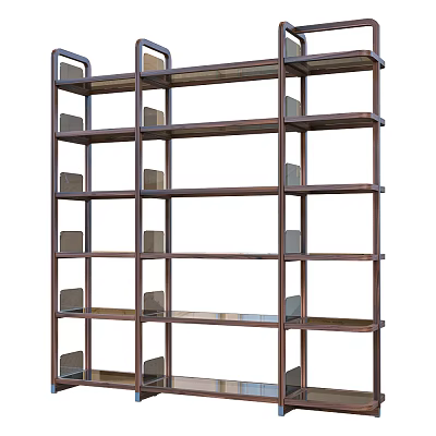 Modern Open Design Wooden Bookcase With Multiple Shelves And Dark Finish 3d model