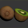 Whole and Halved Fresh Kiwi Fruit with Green Flesh Black Seeds on Dark Background