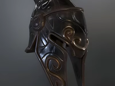 Ornate Decorative Helmet With Intricate Carvings Metallic Finish And Detailed Patterns 3d model