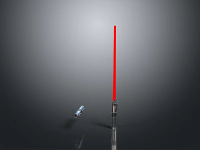 Red Glowing Lightsaber Weapon With Silver Hilt And Small Component On Dark Background 3d model