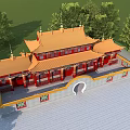 Ancient Chinese Architecture With Yellow Roof Red Pillars And Traditional Design Surrounded By Trees