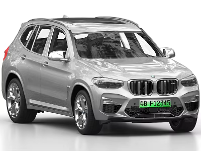Silver BMW SUV Modern Sporty Exterior Design With Front Grille And Alloy Wheels 3d model