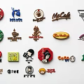 Colorful Brand Logo Pins Featuring Various Coffee Shop And Restaurant Emblems