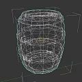 Wooden Barrel Sculpture with Metal Hoops and Carved Wooden Texture Artwork