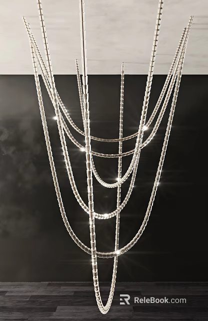 Elegant Crystal Chandelier With Multiple Hanging Chains And Sparkling Lights 3d model