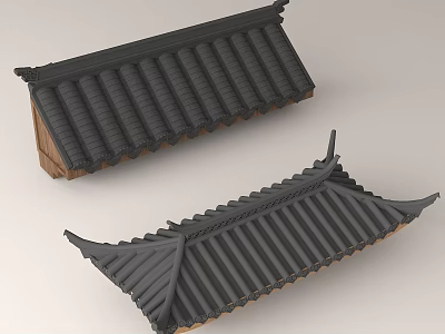Traditional Chinese Roof Components With Black Tiles Wooden Frames And Eaves Design 3d model