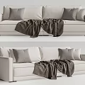 Light Colored Sectional Sofa with Gray Cushions and Dark Blanket Design 3d model