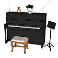 Black Upright Piano With White Cushion Stool Music Stand And Decorative Vase On Grassy Area