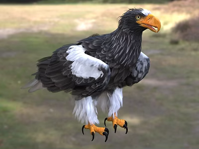 Steller's Sea Eagle With Black White Feathers Yellow Beak Orange Talons In Natural Habitat 3d model