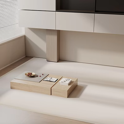 Minimalist Modern Sofa And Coffee Table Set With Wooden Top In Living Room Interior 3d model