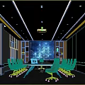 Modern Conference Room Interior With Long Meeting Table Ergonomic Chairs And Large Digital Screen 3d model