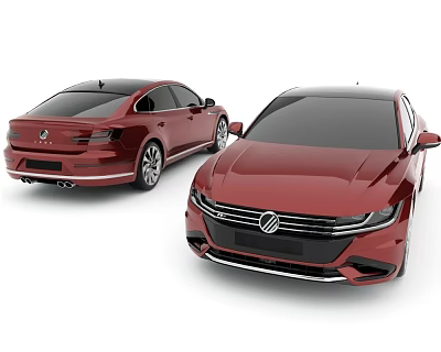 Two Red Sedans With Front And Rear View Exterior Design Features 3d model