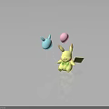 Cute Yellow Plush Character Holding Rabbit Head Balloon And Pink Balloon With Green Bow