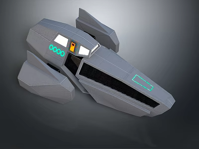 Futuristic Gray Spaceship 3D Model With Green Glowing Lines And Cockpit Design 3d model