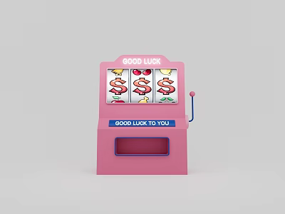 Interactive Zone Featuring Pink Slot Machine With Good Luck Sign And Cherry Symbols 3d model