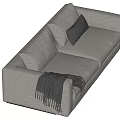 Light Gray Fabric Two Seater Sofa With Soft Pillows And Blanket On Armrest