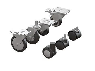 Various Types Of Furniture Casters With Metal Brackets Rubber Wheels And Brakes 3d model