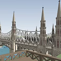 Gothic Style Bridge Featuring Spired Towers And Ornate Arched Structure Over Water