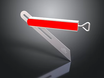 Metal Scraping Tool With Red Section And Stainless Steel Blade Featuring Measuring Scale 3d model