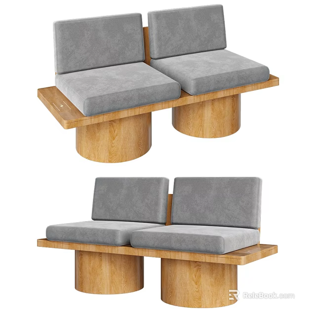 Modern Gray Sofa Set With Soft Cushions And Sturdy Wooden Circular Base 3d model