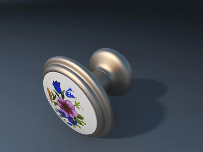 Decorative Door Knob With Colorful Floral Pattern On White Ceramic And Silver Metal Base 3d model
