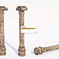 Antique Classical Detailed Stone Columns With Textured Surfaces Standing And Fallen 3d model
