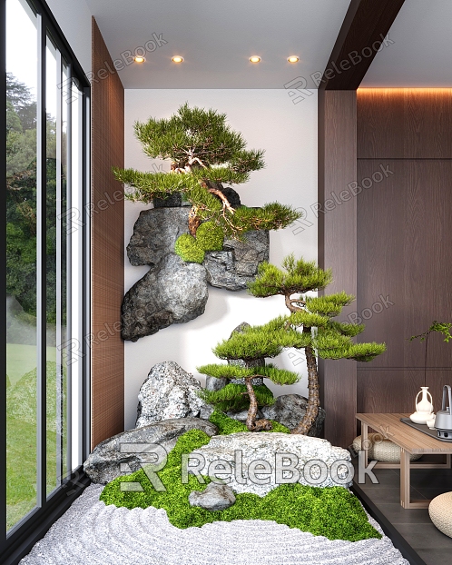 Modern Interior Landscaping Moss Welcome Pine Pohan Pine Landscape Stone Dry Landscape model