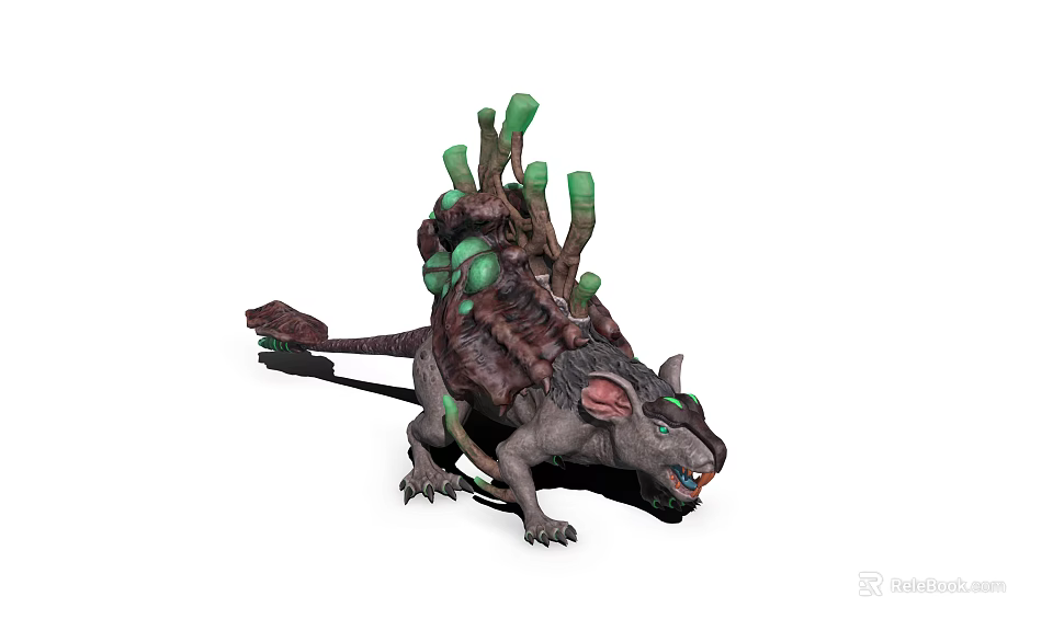 Giant Rat Like Fantasy Creature With Green Crystal Growths On Back 3d model 